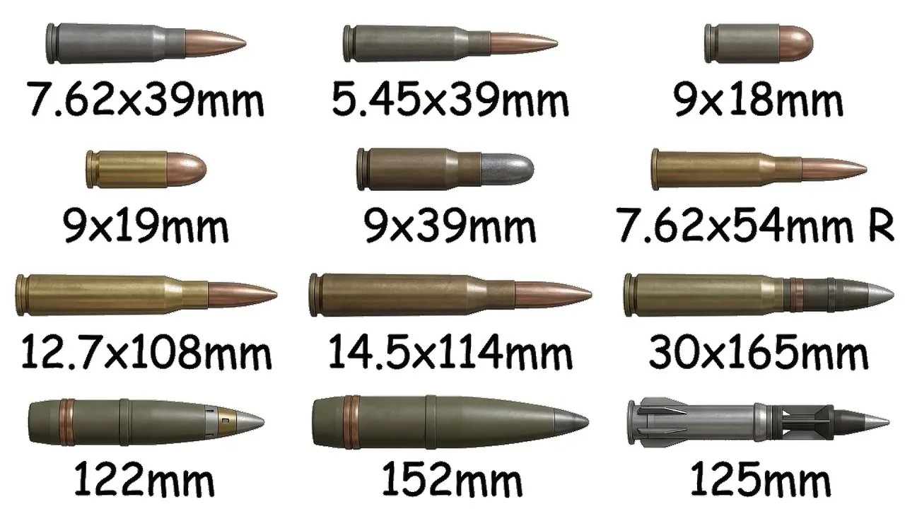 Small-caliber cartridges photographed upright